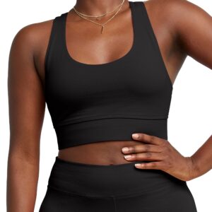 Hanes Comfortblend Women's Originals Bralette, Pullover Cotton Longline Bra with Moderate Support, Black, Large