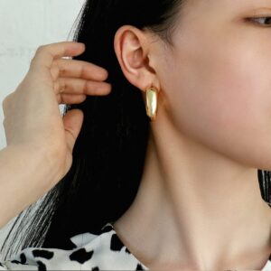 Chunky Gold Hoop Earrings, Small Gold Hoop Earrings for Women 14K Real Gold Plated Thick Open Hoops Lightweight