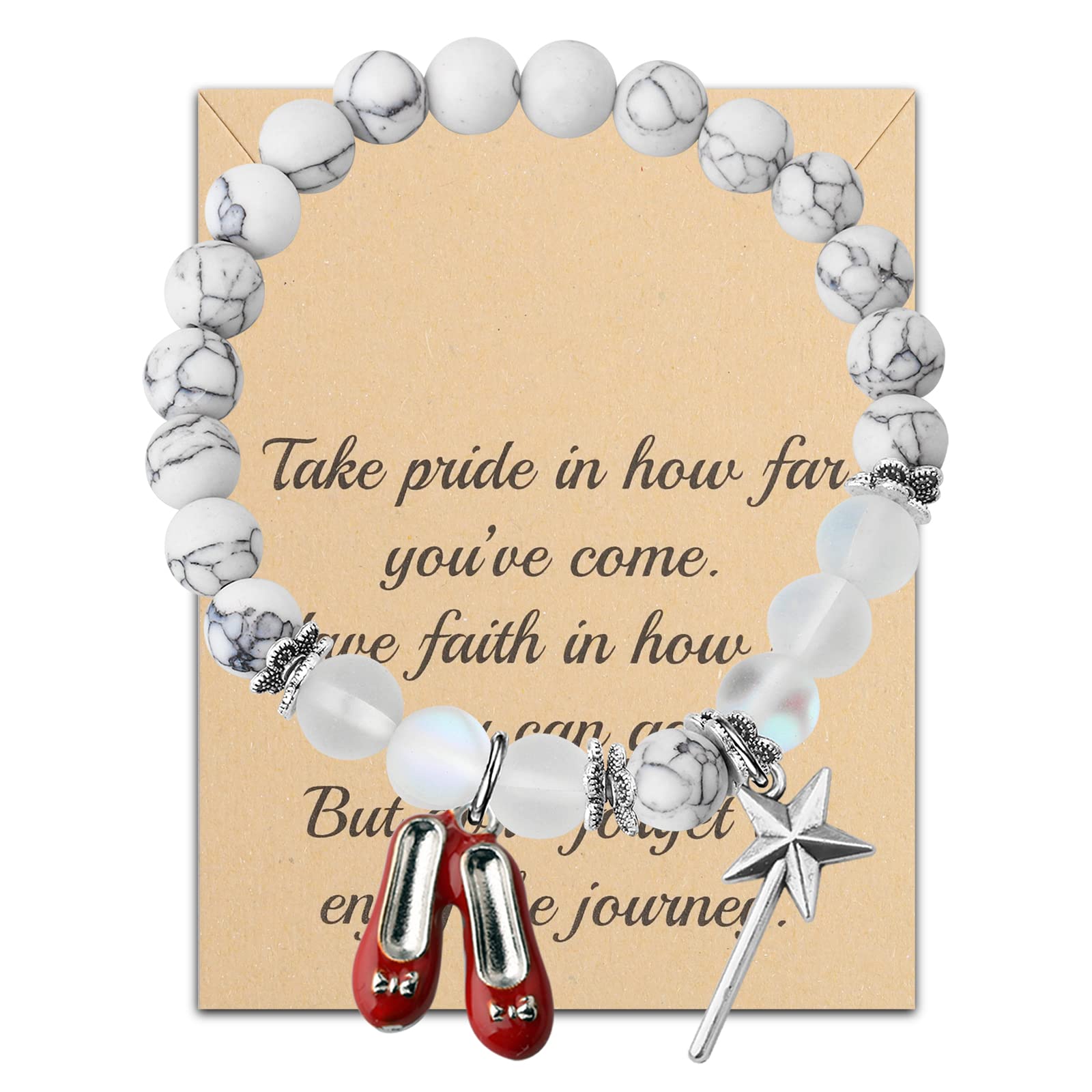 FUSTMW Wizard Oz Shoe Bracelet Dorothy Ruby Gifts Ruby Red Slippers Jewelry Movie Fans Inspired Gifts Magic Wand Charm (White)