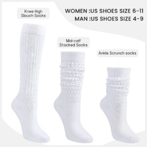 Auranso Slouch Socks Women 3 Pairs Scrunch Knit Knee High Boot Socks Size 6-11 White