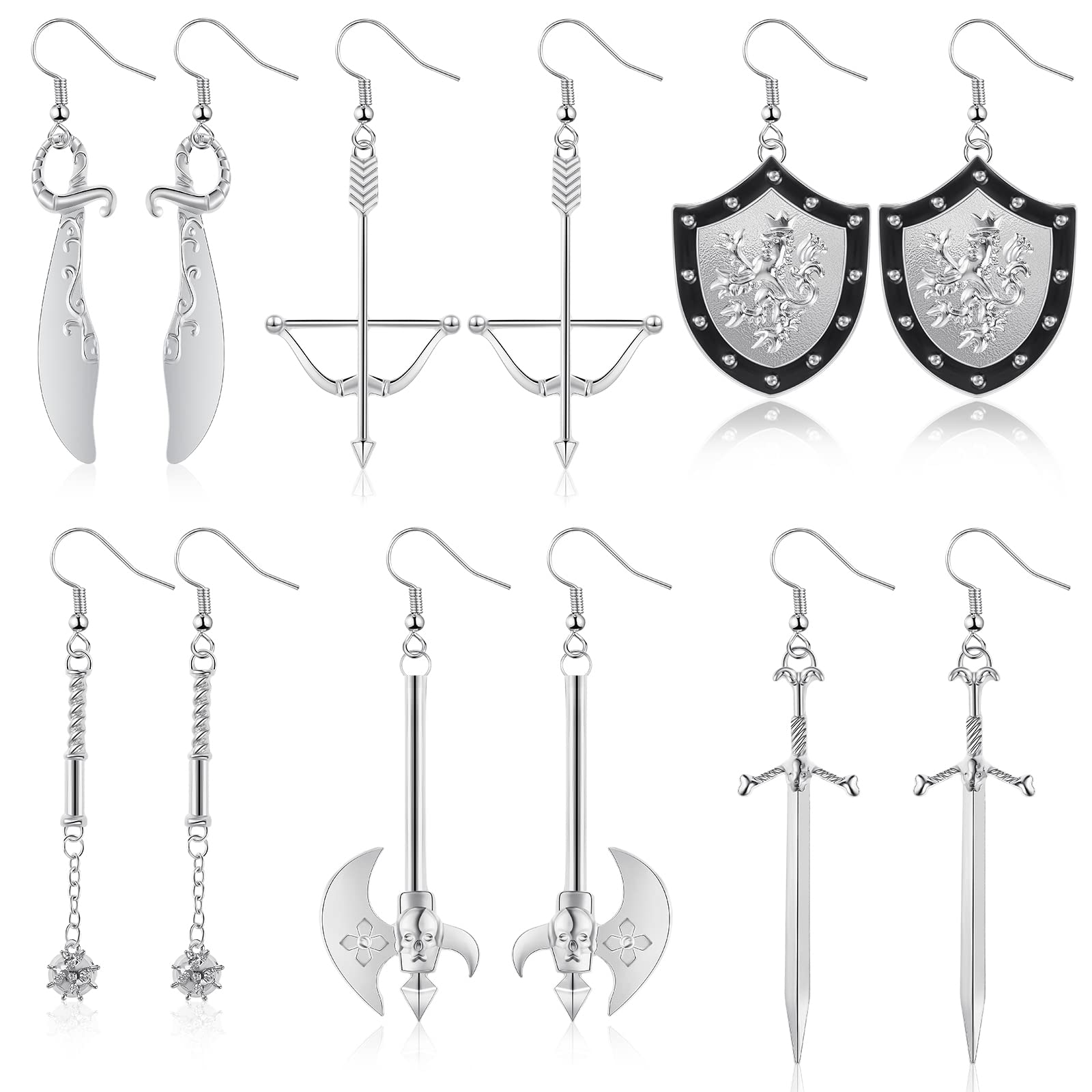 Fabbay 6 Pairs Gothic Earrings Gothic Jewelry Medieval Renaissance Dangle Earrings Sword Earrings Vampire Earrings Gothic Dangle Earrings Skull Axe Gothic Dagger Goth Earrings for Women, 6 Styles