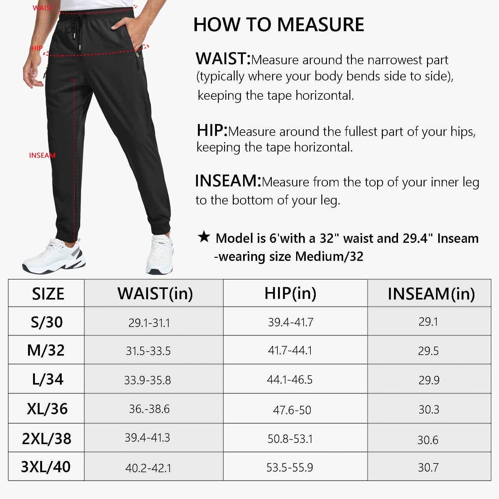 GAXIDES Mens Joggers with Pockets Elastic Waist Lightweight Athletic Workout Track Pants Jogging Sweatpants for Men Gym Running Hiking Travel Black 2XL/28