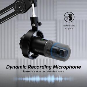 FIFINE Dynamic Microphone and Heavy Duty Boom Arm Kit,XLR/USB Podcast Recording PC Mic Set with Headphone Jack, Monitoring Volume Control, Windscreen for Vocal Streaming Voice-Over Gaming (K688+BM63)