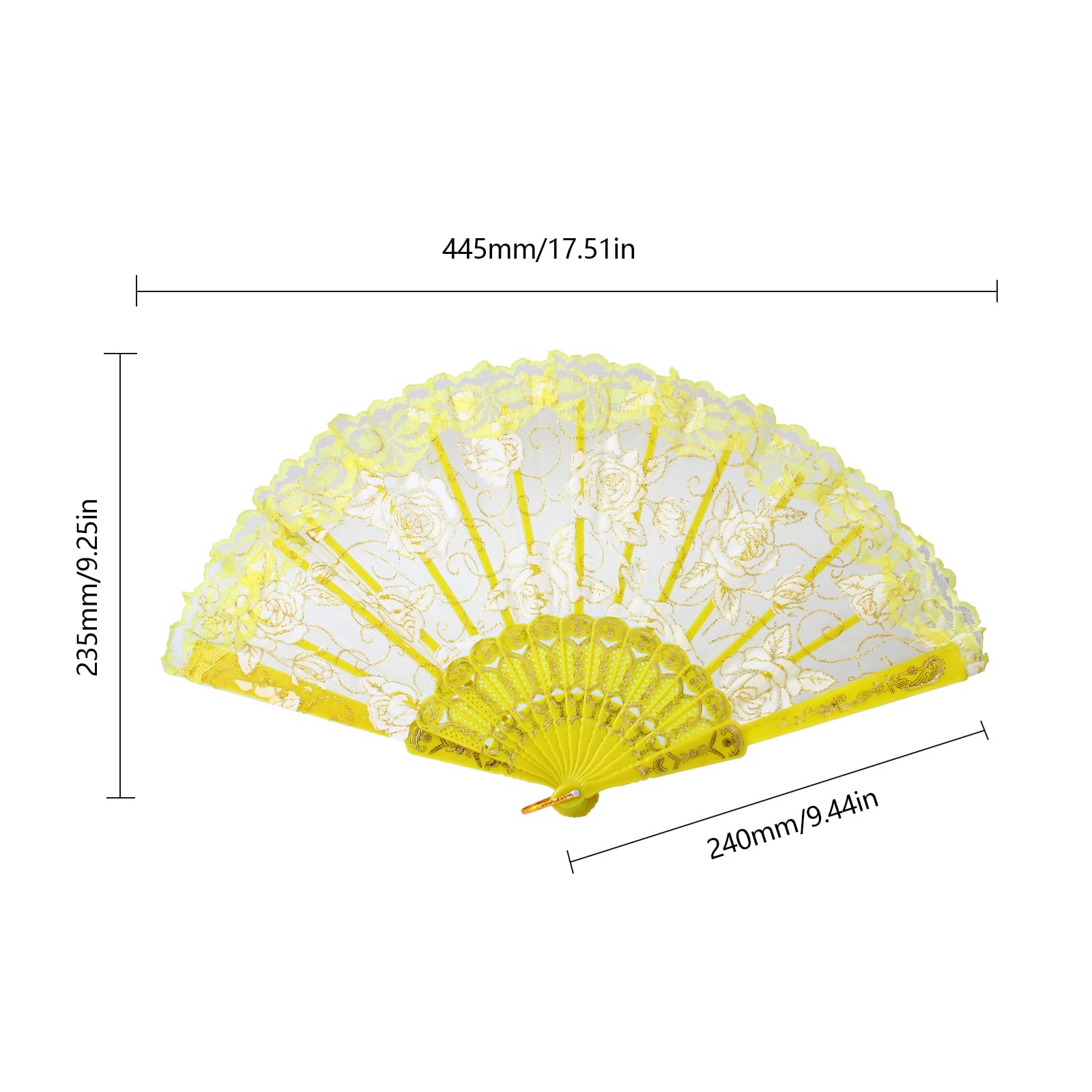 Larcele Folding Lace Fan Women Hand Held Fan Elegant Floral Fancy Retro for Wedding Nightclub Cosplay Dance Party LSS-02 (Yellow)