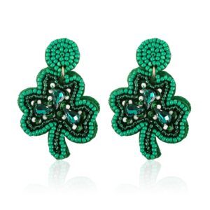 st. patrick's day earrings green lucky clover earrings beaded shamrock dangle earrings handmade leaf drop dangle earring irish holiday jewelry gift for women