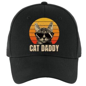 pishovi cat daddy fun baseball cap, vintage adjustable cotton cap, funny retirement gift for man woman cat lovers, christmas anniversary birthday gifts for cat dad cat mom black