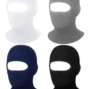 4 Pack 1-Hole Knitted Full Face Cover Winter Balaclava Ski Mask Thermal Face Cover for Men Women Outdoor Winter Sports (Black, White, Navy Blue, Gray)