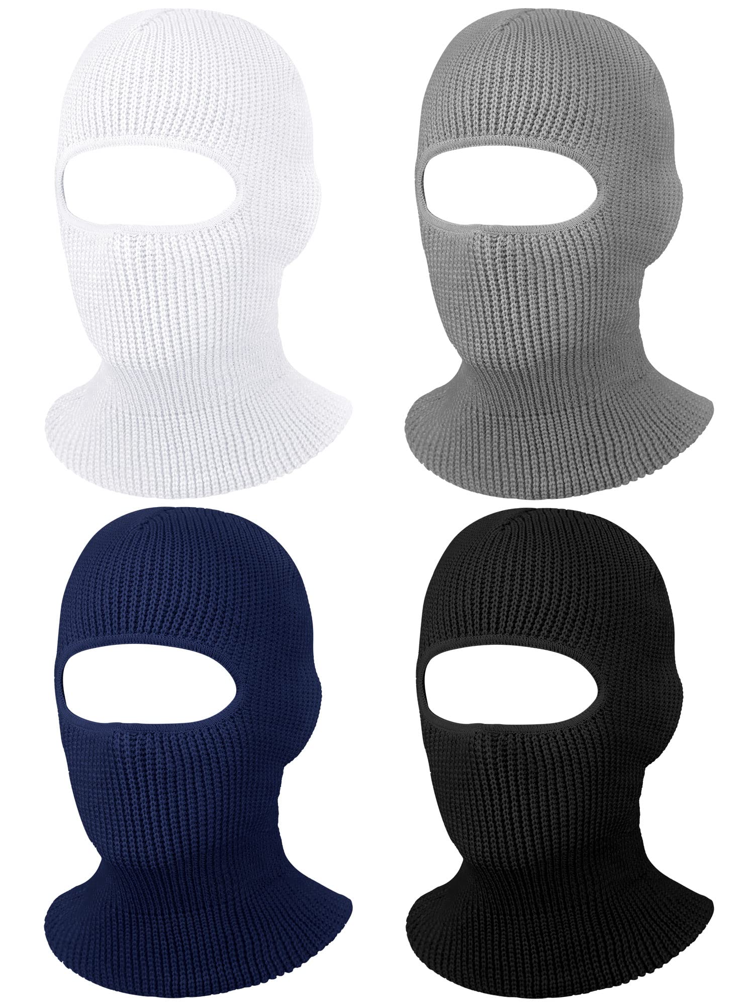 4 Pack 1-Hole Knitted Full Face Cover Winter Balaclava Ski Mask Thermal Face Cover for Men Women Outdoor Winter Sports (Black, White, Navy Blue, Gray)