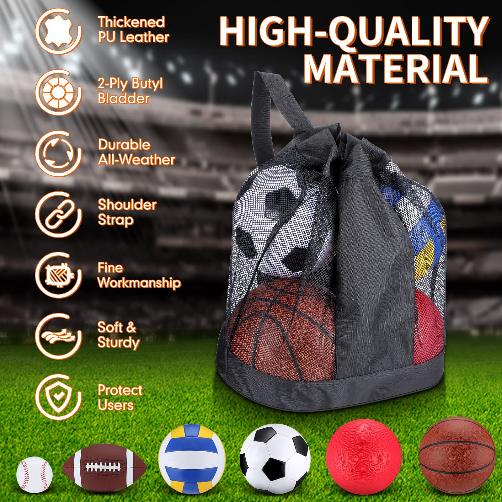 Libima 6 Pcs Multi Sport Ball Set Official Size Football, Basketball, Soccer, Volleyball, Playground Ball, Baseball with Sports Equipment Bag Pump for Teen Adult Christmas(Classic Style)