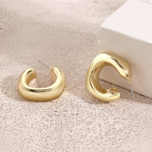 Chunky Gold Hoop Earrings, Small Gold Hoop Earrings for Women 14K Real Gold Plated Thick Open Hoops Lightweight