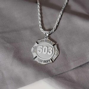 PicturesOnGold.com Solid 10k Yellow Gold Personalized Firefighter Badge with Your Number & Department - Size 3/4 x 3/4 inch