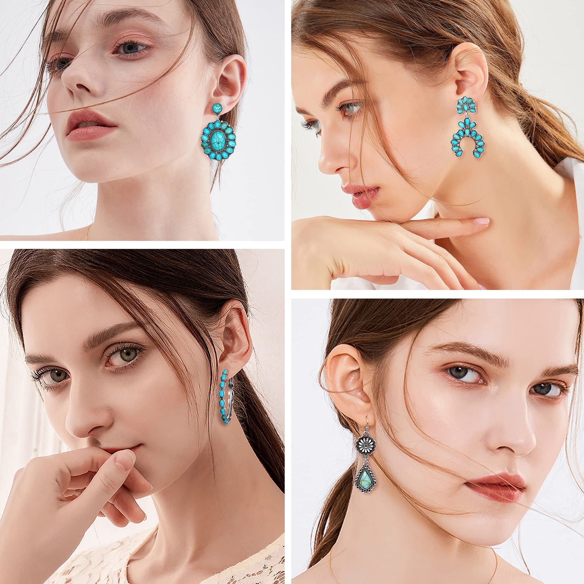 Sanfenly 9 Pairs Turquoise Earrings Set Vintage Western Drop Dangle Teardrop Earrings Boho Bohemian Turquoise Jewelry for Women and Teen Girls