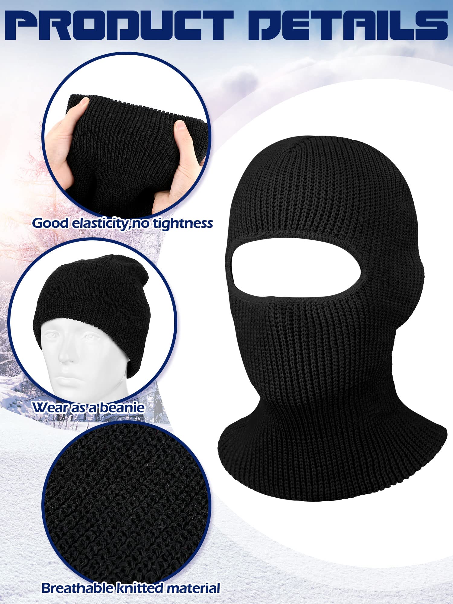 4 Pack 1-Hole Knitted Full Face Cover Winter Balaclava Ski Mask Thermal Face Cover for Men Women Outdoor Winter Sports (Black, White, Navy Blue, Gray)