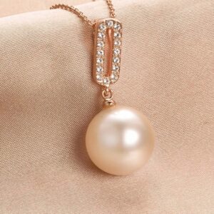 Aleasha 14mm Faux Pearl Necklace for Women Single Floating Pendant Rose Gold Plated Necklaces Jewelry Gifts