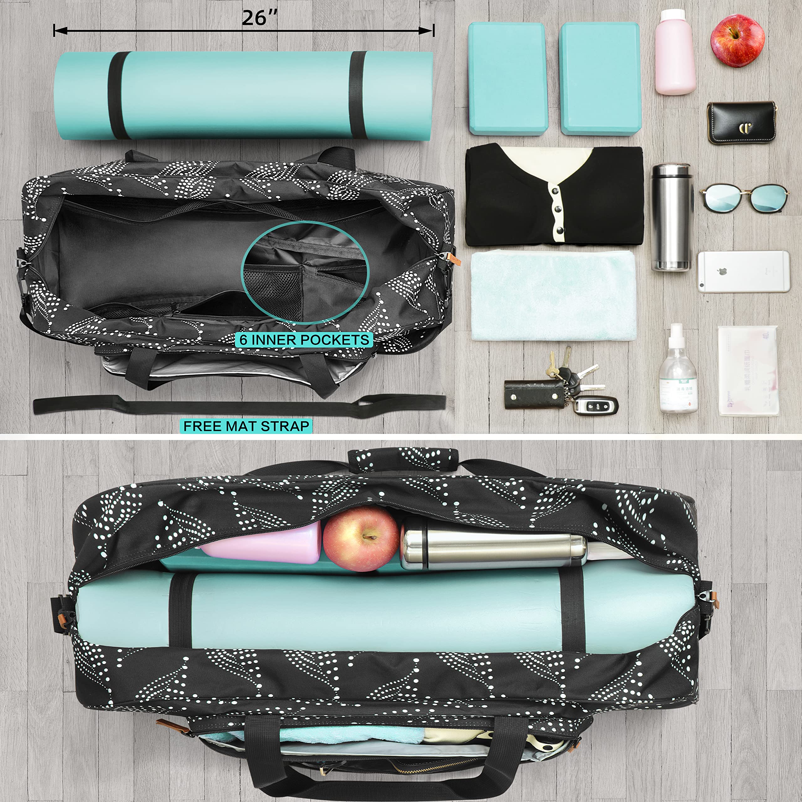 WARRIOR2 Yoga Mat Bag, 8-Pocket Yoga Gym Bag Fits 1/2" Thick Mat & Yoga Blocks, Detachable Straps | Large Gym Bag With Yoga Mat Holder For Women, Men. Yoga Duffle, Yoga Tote