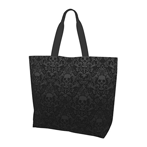 DHWUIASF Gothic Wallpaper Skull Printed Large Capacity Portable Tote Shoulder Bag, Suitable For Shopping