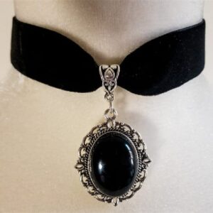 gothic black agate choker velvet fashion goth jewelry women gift pagan wiccan medieval pendant statement renaissance necklace