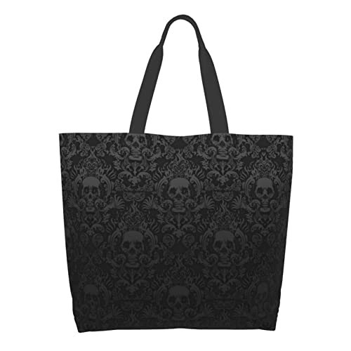 DHWUIASF Gothic Wallpaper Skull Printed Large Capacity Portable Tote Shoulder Bag, Suitable For Shopping