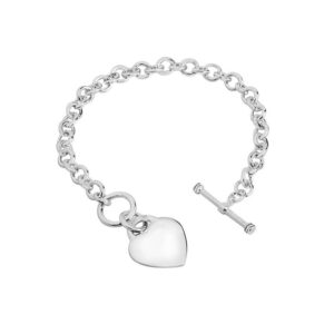 Savlano 14K Gold Plated Toggle Heart Charm Bracelet -7.5” inch Rolo Chain Bracelet Comes With Gift Box for Women (W)