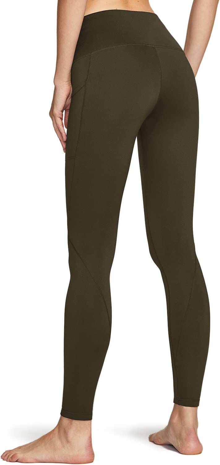 ATHLIO Women's Thermal Yoga Pants, High Waist Warm Fleece Lined Leggings, Winter Workout Running Tights, Thermal Pocket Black/Olive, X-Small