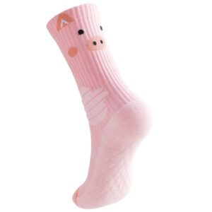 angelteers functional sports socks animal athletic crew socks for women big kids (us, alpha, one size, regular, regular, pink cartoon pig)