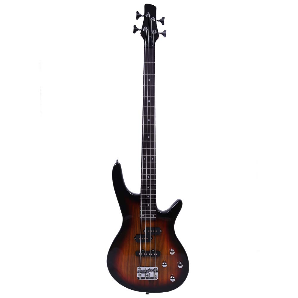 Vasitelan Electric Bass Guitar Full Size 4 String Exquisite Stylish Bass with Power Line and Wrench Tool (Sunset Color)