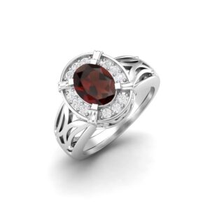 MOONEYE 8x6mm Natural Oval Shape Garnet 925 Sterling Silver Filigree Celtic Solitaire Women Ring (Sterling Silver, 10)