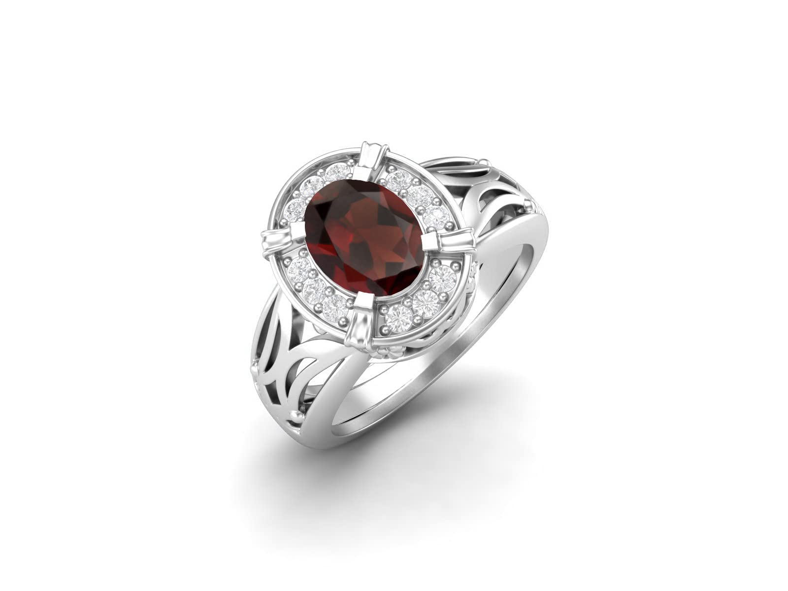 MOONEYE 8x6mm Natural Oval Shape Garnet 925 Sterling Silver Filigree Celtic Solitaire Women Ring (Sterling Silver, 10)