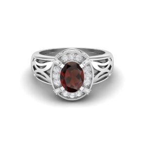 MOONEYE 8x6mm Natural Oval Shape Garnet 925 Sterling Silver Filigree Celtic Solitaire Women Ring (Sterling Silver, 10)