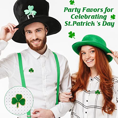 Inbagi Clover Lapel Pins Shamrock Pins Brooches Good Luck Three Leaf Pins with Blessing Cards and Organza Gift Bags Christmas Team Gifts Wedding Gifts Birthday Gifts Student Teacher