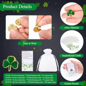 Inbagi Clover Lapel Pins Shamrock Pins Brooches Good Luck Three Leaf Pins with Blessing Cards and Organza Gift Bags Christmas Team Gifts Wedding Gifts Birthday Gifts Student Teacher