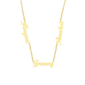 MRENITE 10k 14k 18k Solid Gold/Rose Gold/White Gold Names Necklace – Dainty Personalized Nameplate Jewelry - Custom 3 Names Gift for Family Members (Small Names)