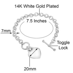 Savlano 14K Gold Plated Toggle Heart Charm Bracelet -7.5” inch Rolo Chain Bracelet Comes With Gift Box for Women (W)