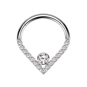 pierced owl 16ga f136 implant grade titanium cz crystal center and cz crystal lined chevron shaped hinged segment ring (10mm (3/8") diameter)