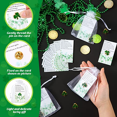 Inbagi Clover Lapel Pins Shamrock Pins Brooches Good Luck Three Leaf Pins with Blessing Cards and Organza Gift Bags Christmas Team Gifts Wedding Gifts Birthday Gifts Student Teacher