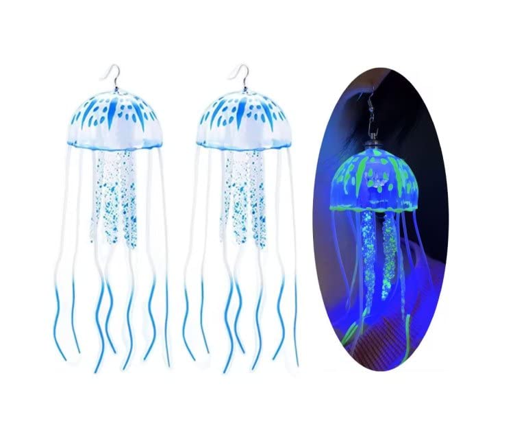 Letsglow LED Light Up jellyfish earring, Projecting Disco Ball, Women Funny Lovely Gift, Birthday Party Rave Night Club Jewelry (blue)