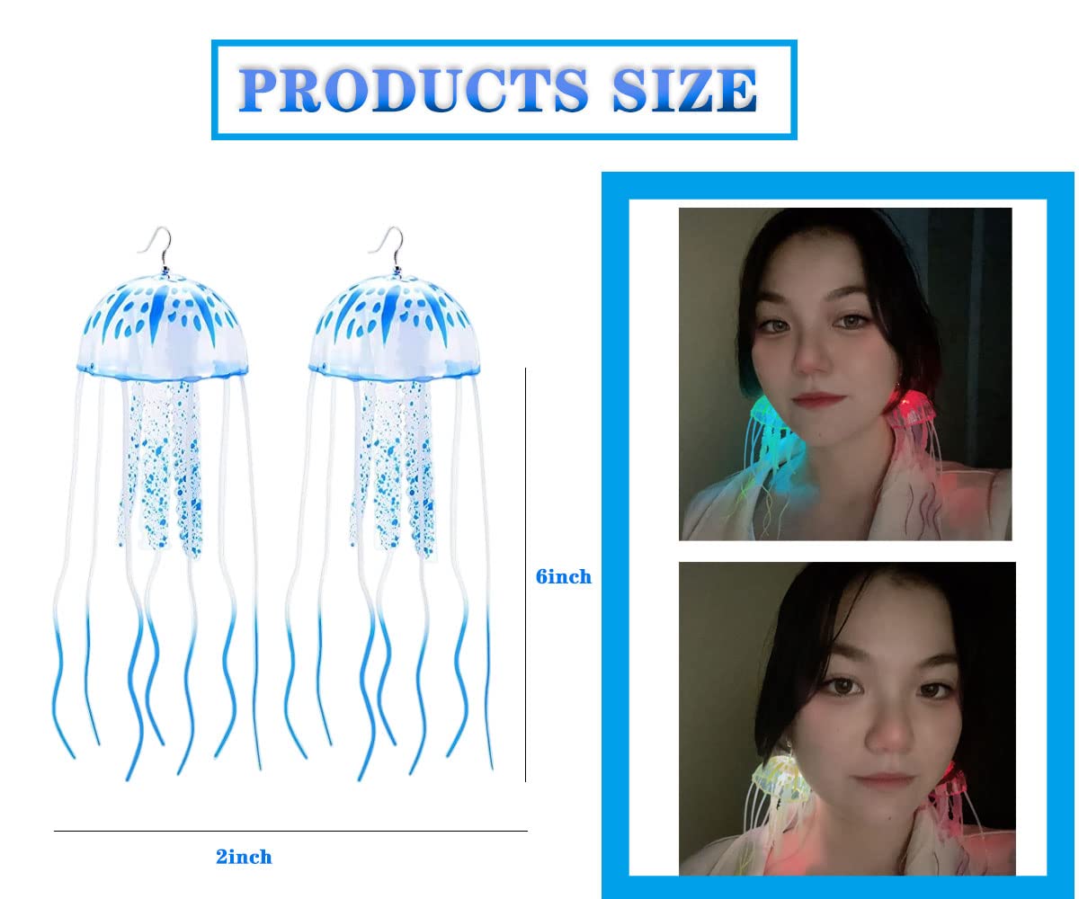 Letsglow LED Light Up jellyfish earring, Projecting Disco Ball, Women Funny Lovely Gift, Birthday Party Rave Night Club Jewelry (blue)