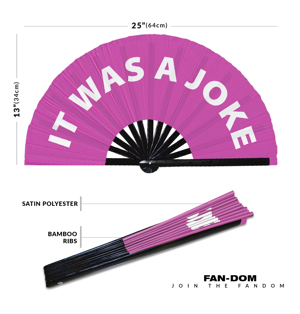 It Was A Joke hand fan foldable bamboo circuit hand fan funny gag slang words expressions statement gifts Festival accessories Rave handheld Circuit event fan Clack fans (Pink)