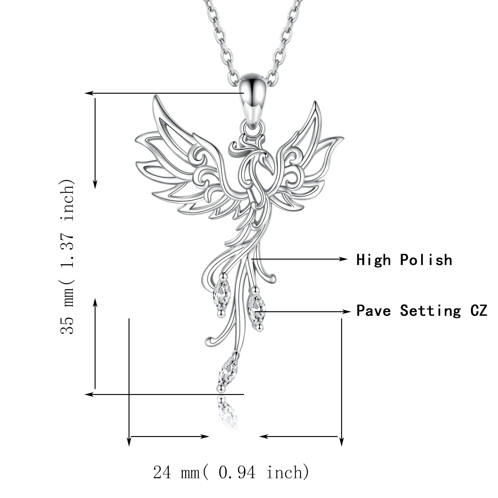 925 Sterling Silver Rising Phoenix Necklace Pendant Rise from the Ashes Jewelry Gifts for Women Christmas Birthday