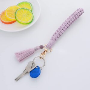 Lusofie Boho Wrist Keychain Tassel Wristlet Keychain Keyring Holder Key Wrist Lanyard for Women(Purple)