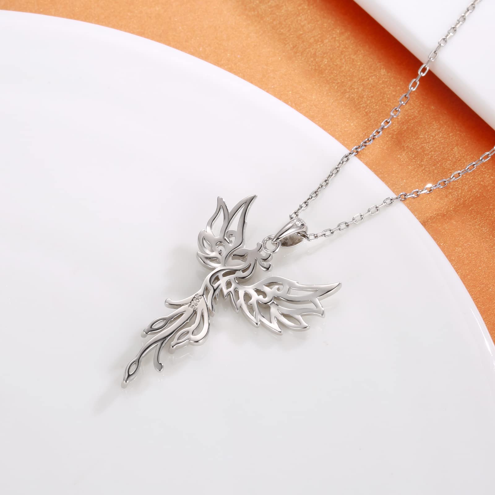 925 Sterling Silver Rising Phoenix Necklace Pendant Rise from the Ashes Jewelry Gifts for Women Christmas Birthday