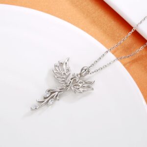 925 Sterling Silver Rising Phoenix Necklace Pendant Rise from the Ashes Jewelry Gifts for Women Christmas Birthday