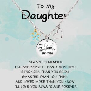 ZZLTAWS Stitch Necklace for Girls Women, Ohana Inspired Necklace Stitch Birthday Necklace Gifts, The Best Gift for Daughters、Granddaughters、Nieces, and Stitch Lovers (To My Daughter)