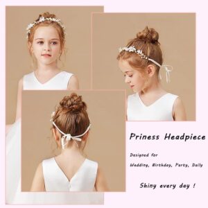 2 Pieces Bridal Hair Vines Flower Wedding Headband Princess Hair Accessories Crystal Pearls Headpiece Elegant Head bands for Bridesmaid and Flower Girls (Gold)…