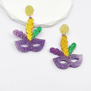 Mardi Gras Dangle Earrings for Women, Carnival Theme Mask Lips Hat Lobster Modelling Earrings, Mardi Gras Acrylic Earrings for Holiday Mardi Gras (B)