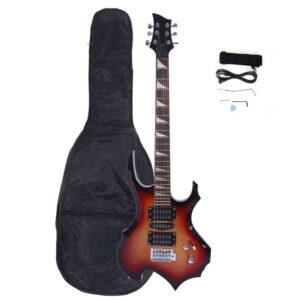 vasitelan 36“ beginner flame shaped electric guitar starter kit, w/guitar bag,shoulder strap,amp wire,tremolo arm, plectrum (sunset color)