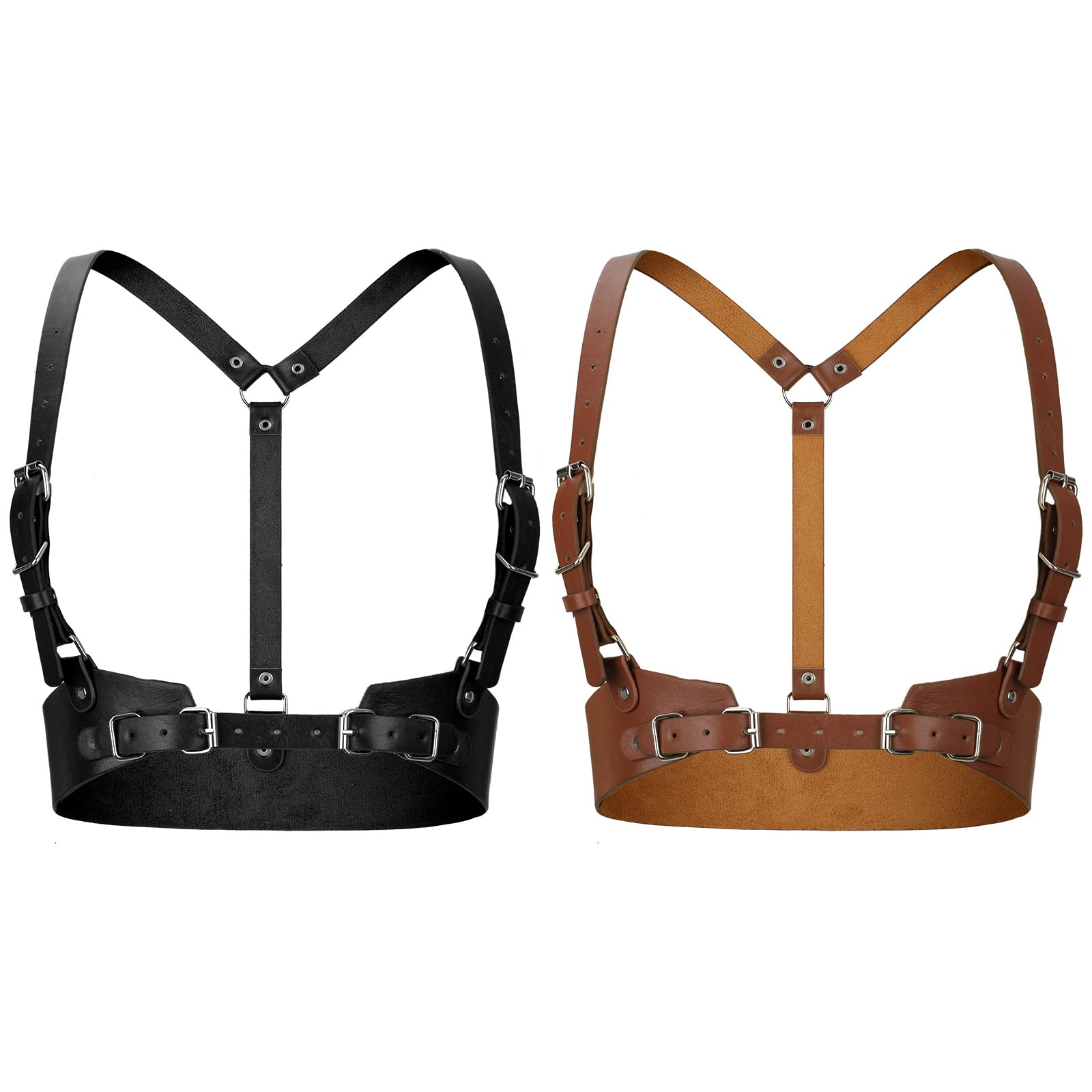 Hicarer 2 Pcs Women Leather Waist Belt Vest PU Leather Belt Fashion Body Chain Adjustable Waist Belt for Party Cosplay(Medium,Classic Style)