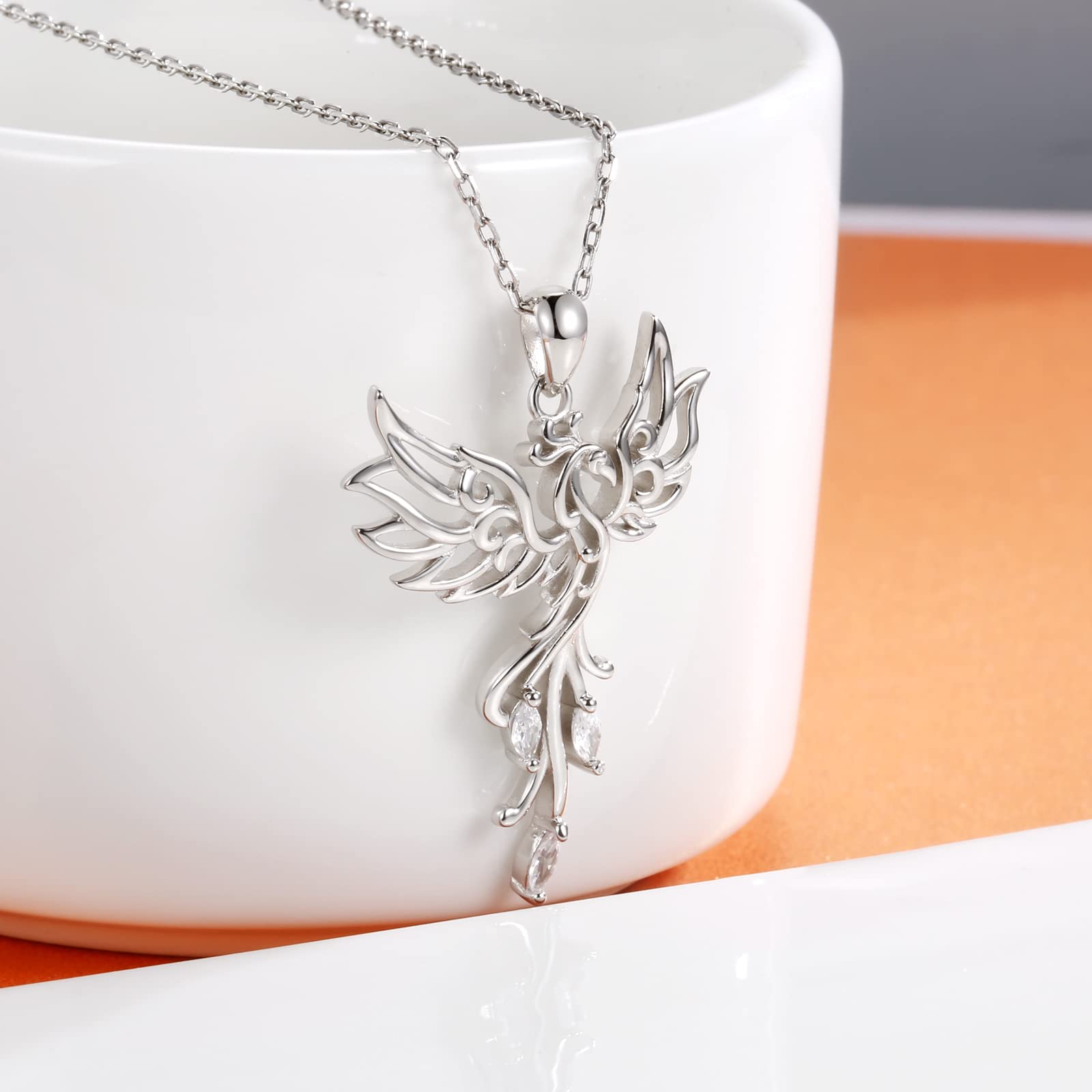 925 Sterling Silver Rising Phoenix Necklace Pendant Rise from the Ashes Jewelry Gifts for Women Christmas Birthday