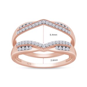 SAVEARTH DIAMONDS 1/3 ct t.w Round Cut Lab Created Moissanite Diamond Wedding Band Enhancer Guard Double Chevron Ring In 14K Rose Gold Over Sterling Silver (D Color,VVS1 Clarity 0.33 Cttw)-7