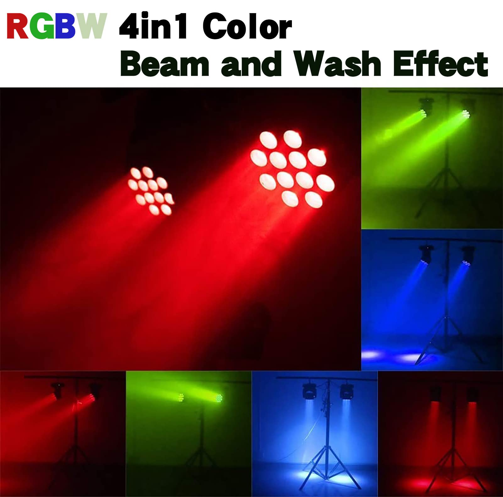 SHEHDS Moving Head Light Beam Wash LED 12x12W RGBW 4in1 DJ Lights Lighting Professional 9/16 Channels DMX512 Sound Activated Strobe Effect Stage Lights for Christmas Events Night Clubs Disco KTV Bar